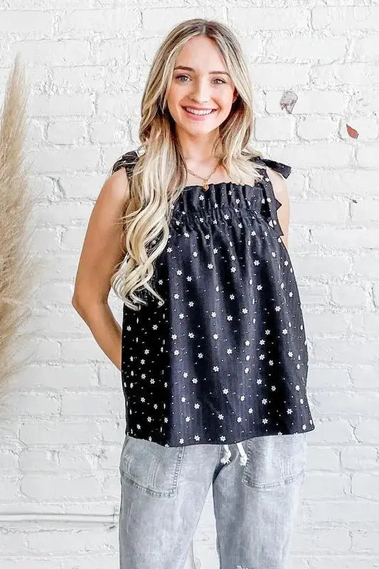 And The Why Daisy Polka Dot Print Ruffle Tank Top for Women - Love Salve